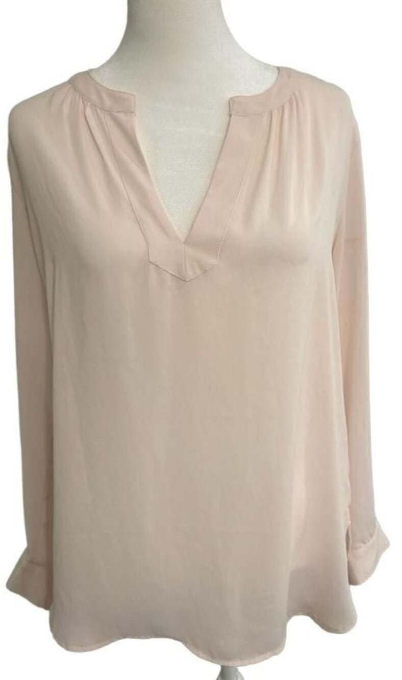 LOFT Light Pink Blush Feminine Tunic Long Sleeve Split Neck Blouse Top Size SP